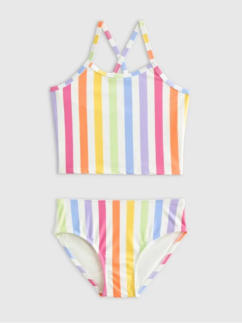 NWT QUINCE Tankini Swimsuit Rainbow Stripe Size 8 Kinds 7194